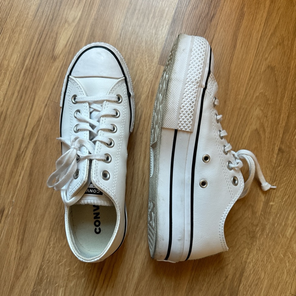 Converse white leather platform low top sneakers